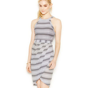 BAR III Black White Striped Tulip Skirt Halter Midi Dress XS Jersey Draped NWT